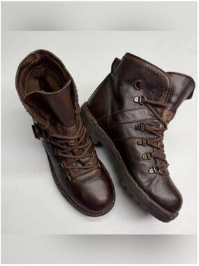 Simard Brown Leather Lace-Up Buckle Ankle Boot  Made in Italy Size 37 Fall Sale